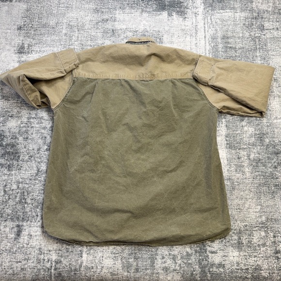 Vintage TAG Safari Shirt Mens Large Olive Khaki Colorblock Faded Travel Guide - Picture 9 of 11
